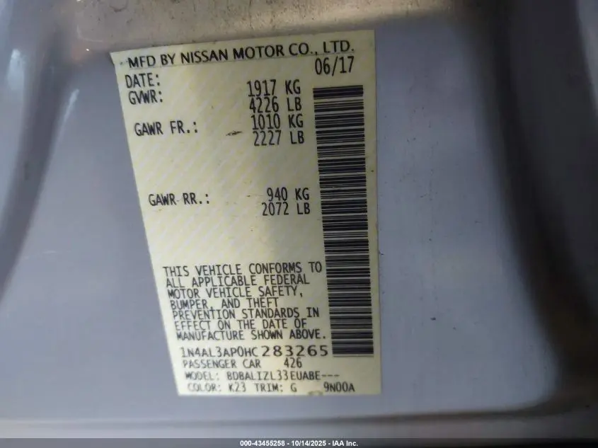 2017 NISSAN ALTIMA 2.5 SV