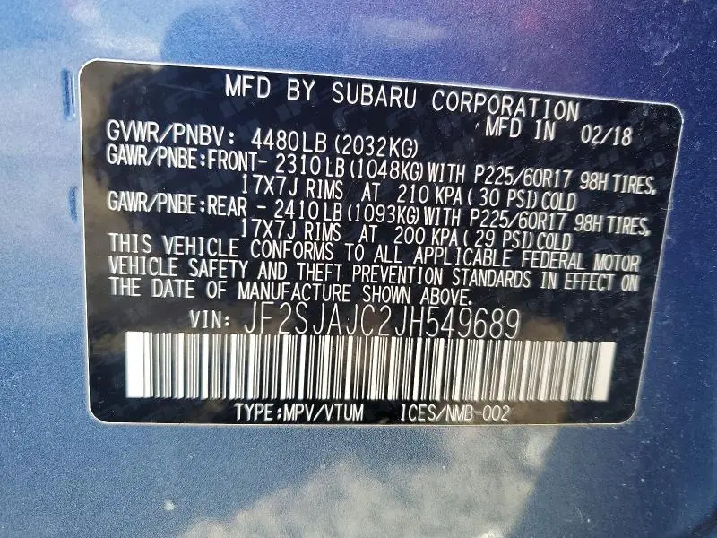 2018 SUBARU FORESTER 2.5I LIMITED  