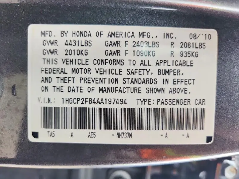 2010 HONDA ACCORD EXL  