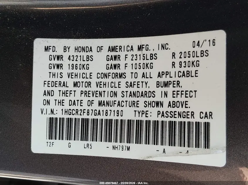 2016 HONDA ACCORD EX-L