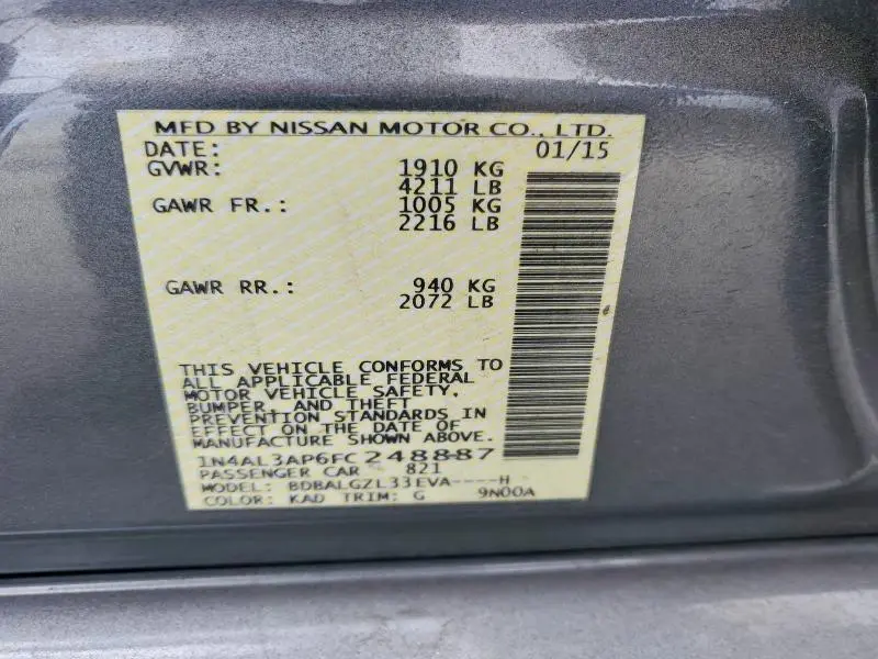 2015 NISSAN ALTIMA 2.5 S  