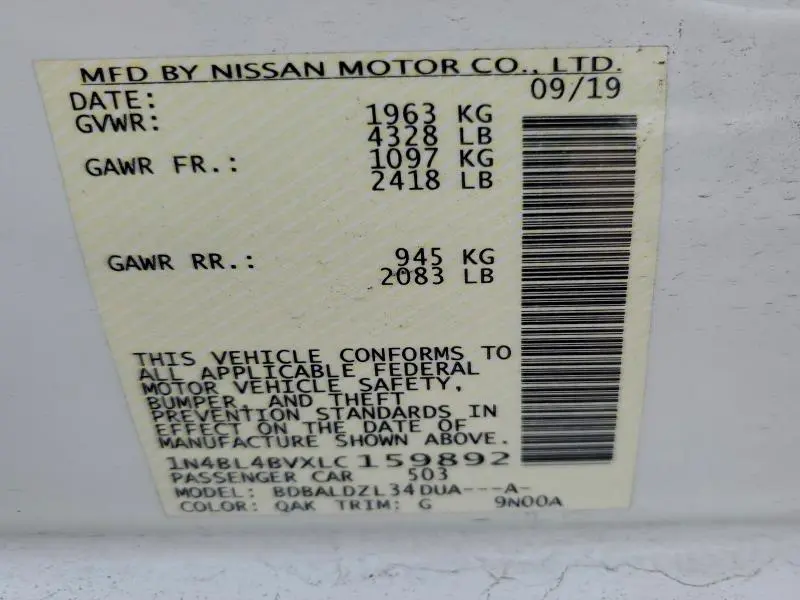 2020 NISSAN ALTIMA S  