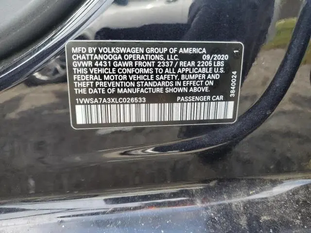 2020 VOLKSWAGEN PASSAT SE  