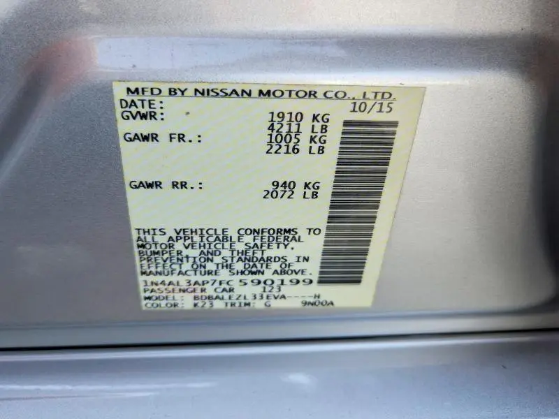 2015 NISSAN ALTIMA 2.5 S  