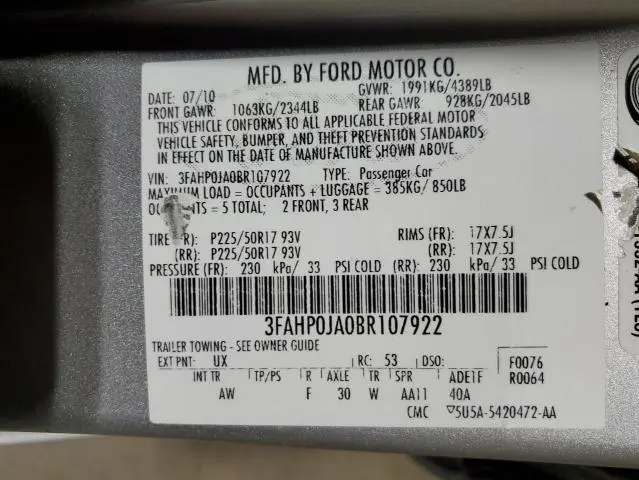 2011 FORD FUSION SEL