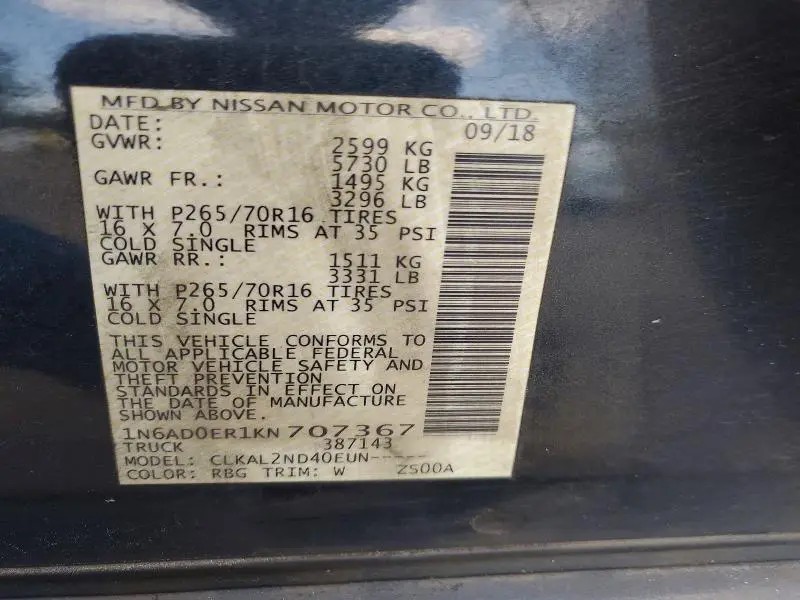 2019 NISSAN FRONTIER SV  