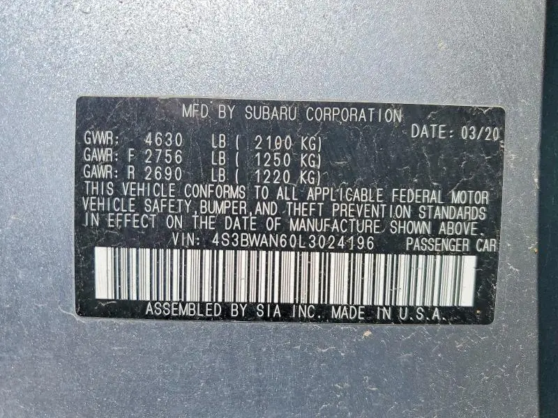 2020 SUBARU LEGACY LIMITED  