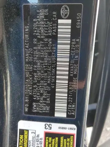 2020 TOYOTA CAMRY XSE  