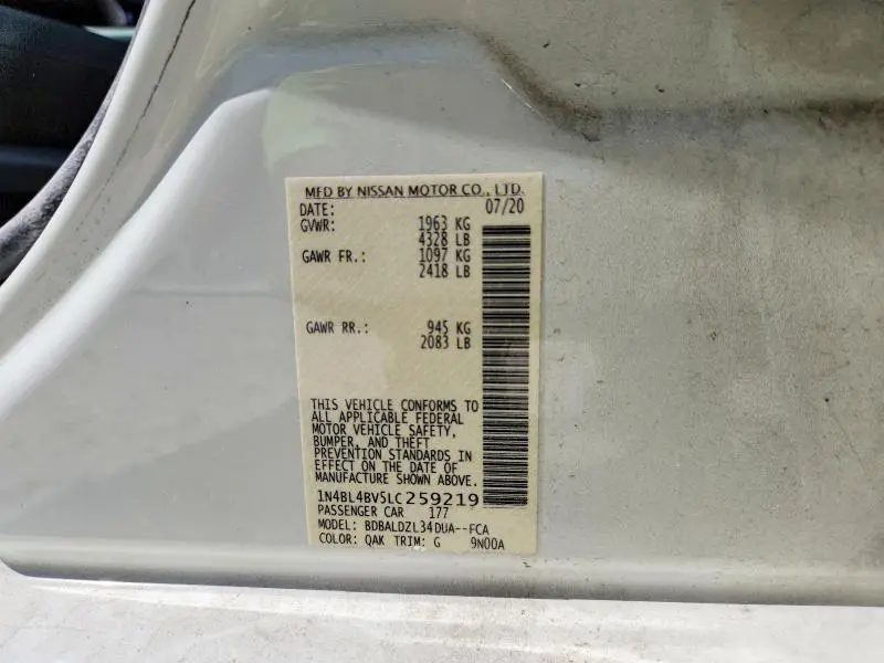 2020 NISSAN ALTIMA S  