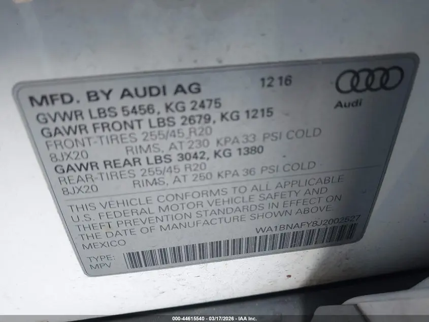 2018 AUDI Q5 2.0T PREMIUM/2.0T TECH PREMIUM