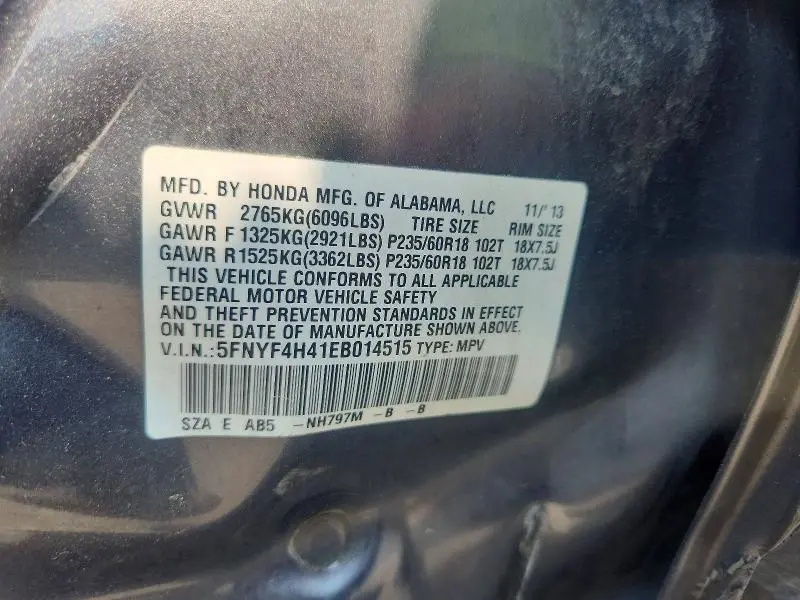 2014 HONDA PILOT EX  