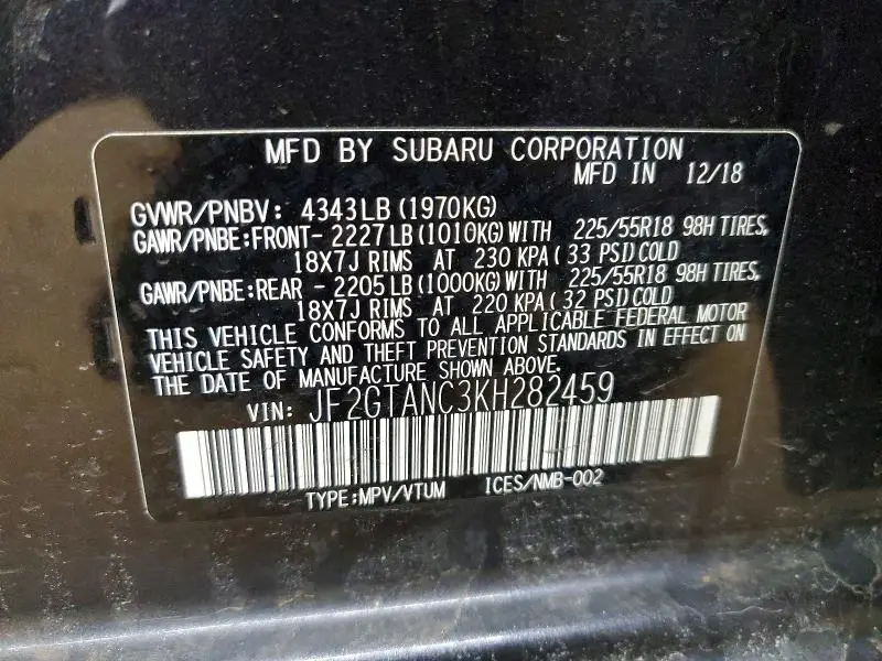 2019 SUBARU CROSSTREK LIMITED  