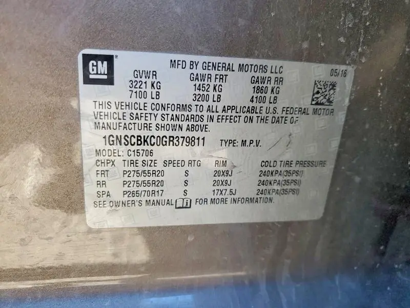 2016 CHEVROLET TAHOE C1500 LT  