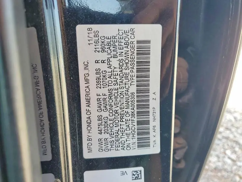 2019 HONDA ACCORD SPORT  