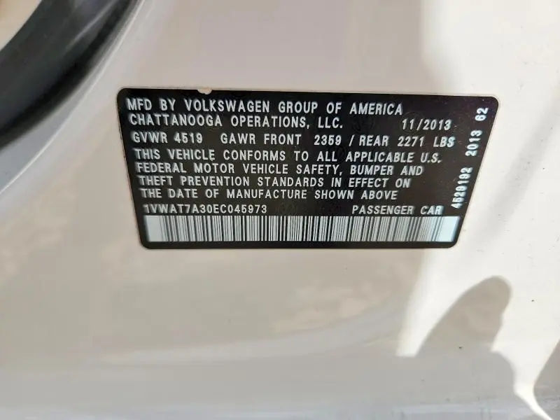 2014 VOLKSWAGEN PASSAT S  