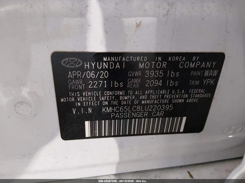 2020 HYUNDAI IONIQ HYBRID BLUE