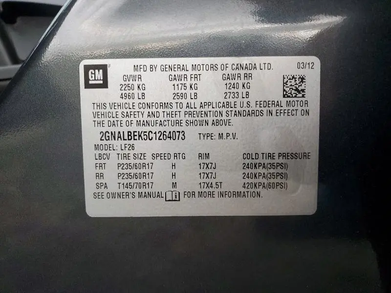 2012 CHEVROLET EQUINOX LS  