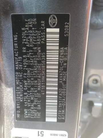 2019 TOYOTA CAMRY L  
