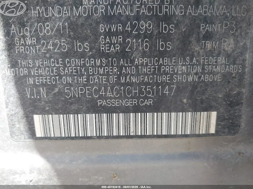 2012 HYUNDAI SONATA LIMITED
