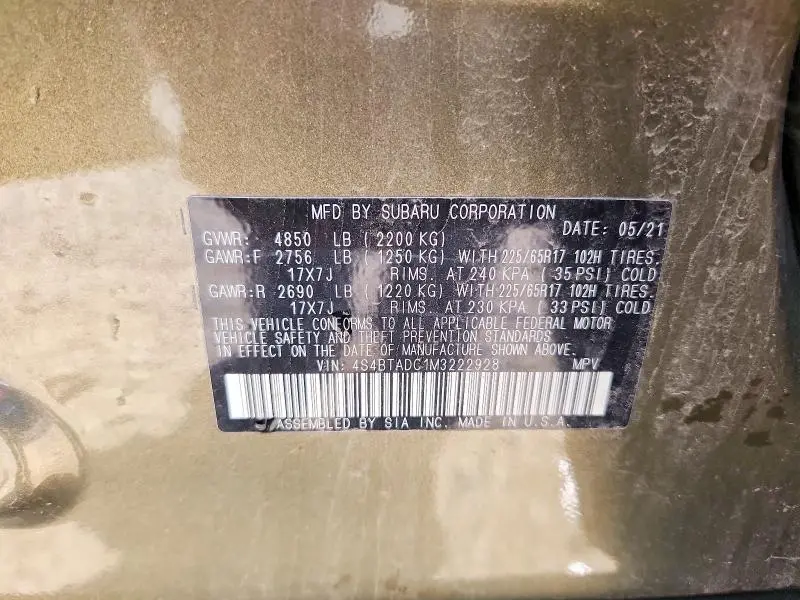 2021 SUBARU OUTBACK PREMIUM  