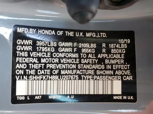 2020 HONDA CIVIC EXL  