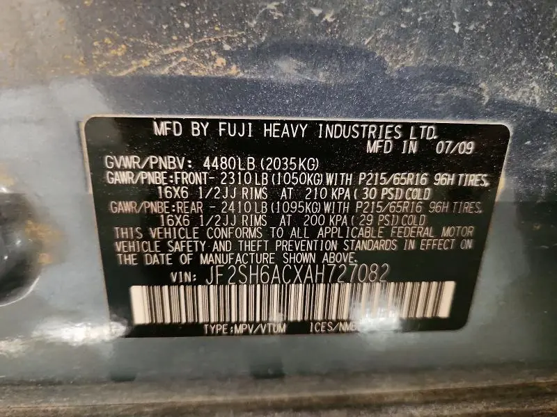 2010 SUBARU FORESTER 2.5X  