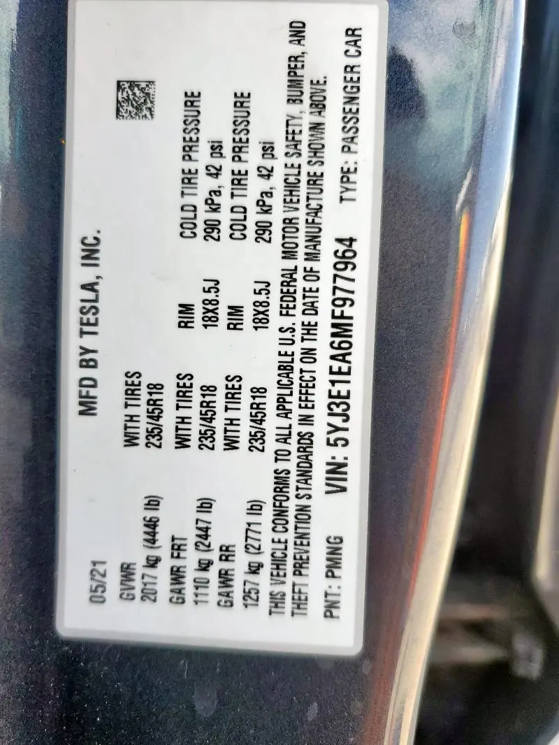 2021 TESLA MODEL 3   
