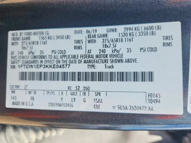 2019 FORD F150 SUPERCREW  
