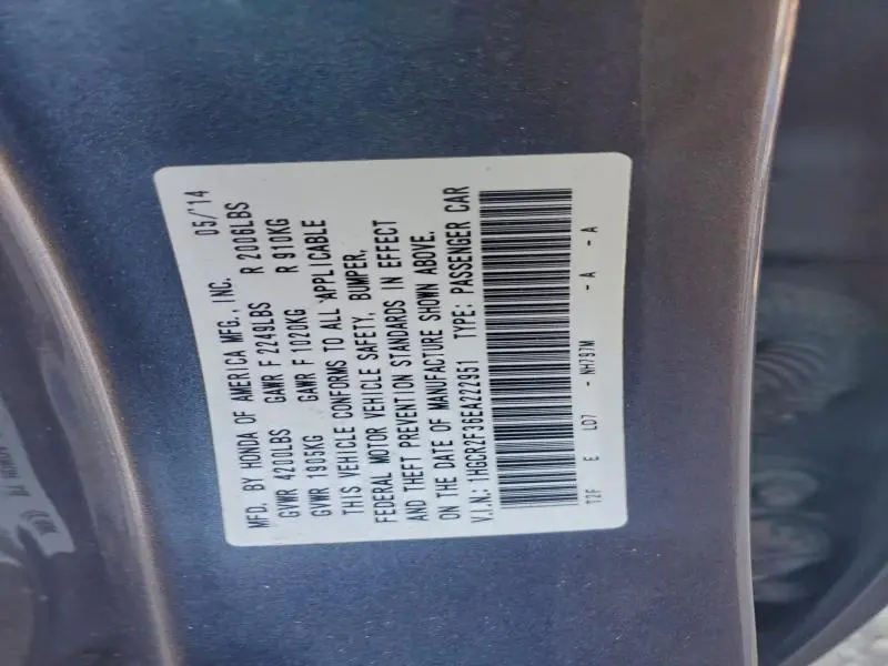 2014 HONDA ACCORD LX  