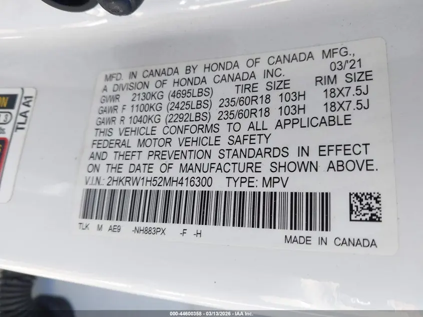 2021 HONDA CR-V 2WD EX