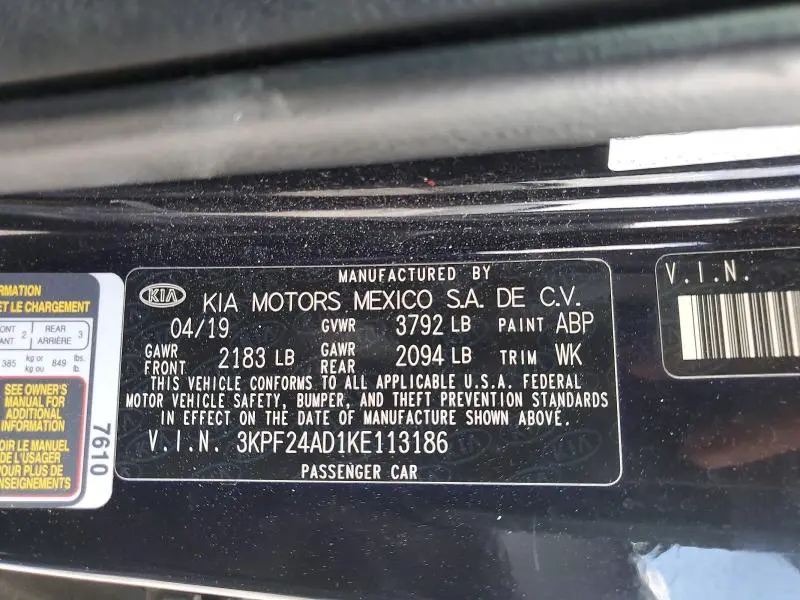 2019 KIA FORTE LXS  