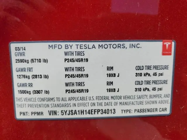 2014 TESLA MODEL S   