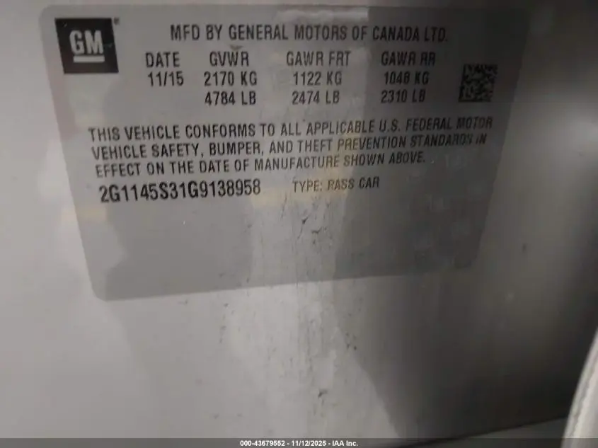 2016 CHEVROLET IMPALA 2LZ