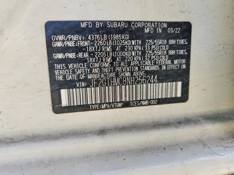 2022 SUBARU CROSSTREK LIMITED  