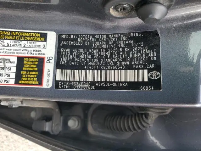 2012 TOYOTA CAMRY BASE  