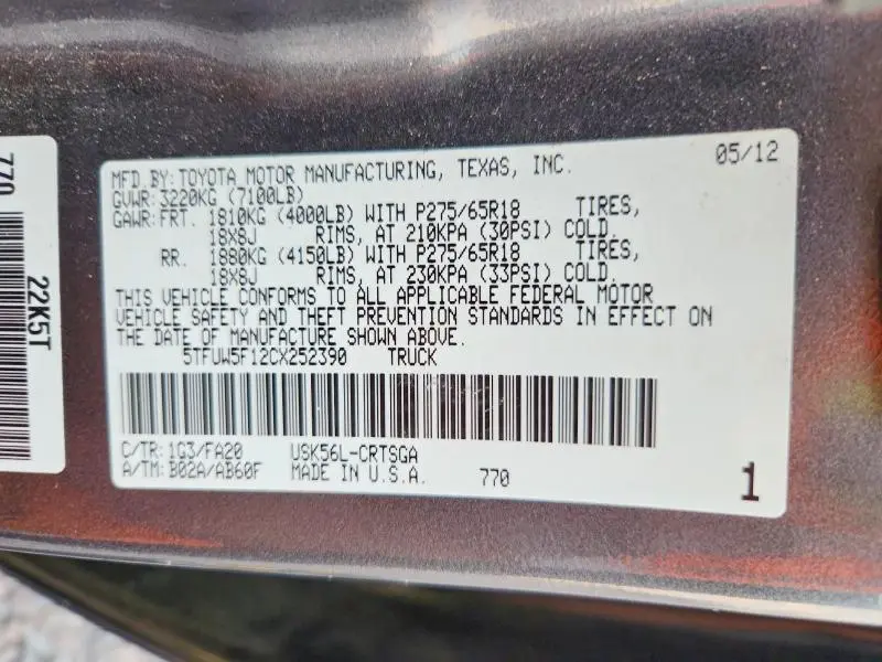 2012 TOYOTA TUNDRA DOUBLE CAB SR5  
