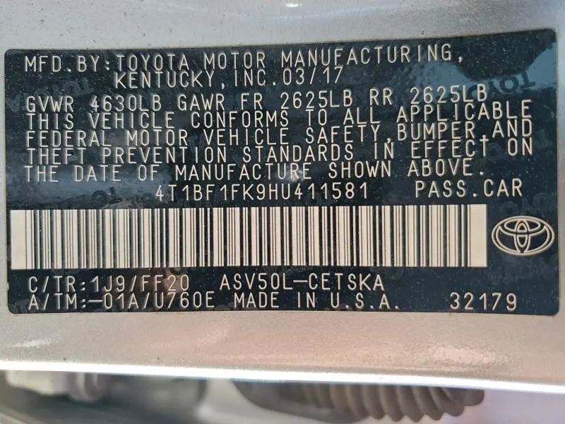 2017 TOYOTA CAMRY LE  