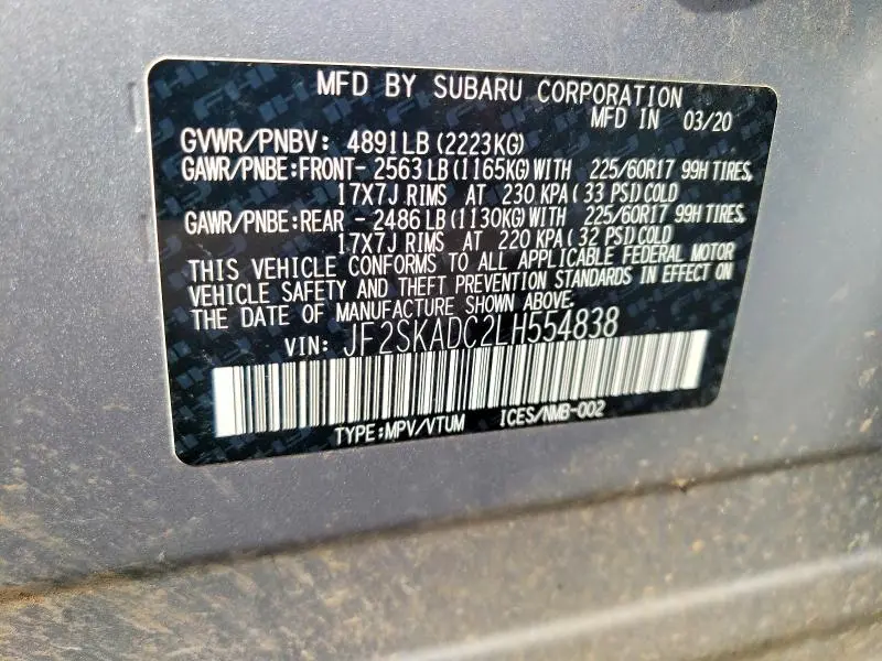 2020 SUBARU FORESTER   