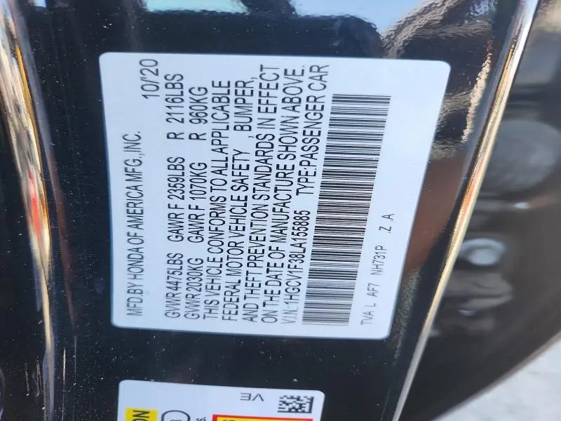 2020 HONDA ACCORD SPORT  