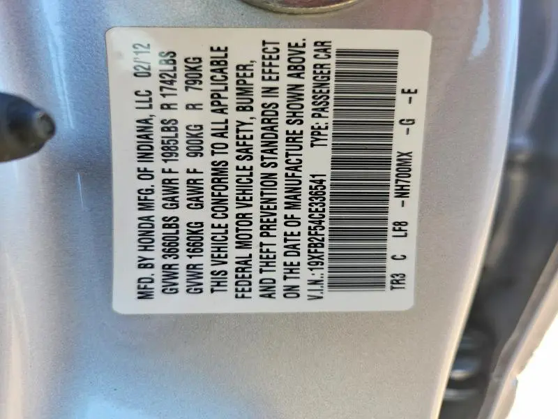 2012 HONDA CIVIC LX  