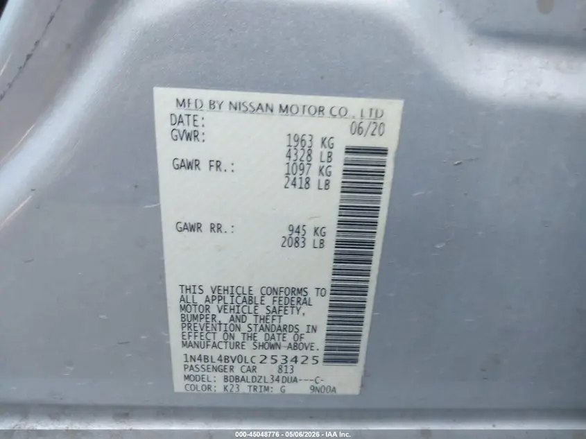 2020 NISSAN ALTIMA S FWD
