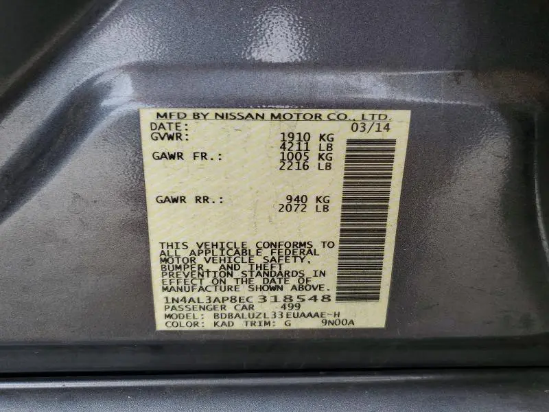 2014 NISSAN ALTIMA S   