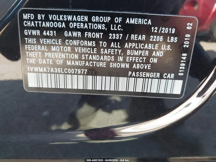 2020 VOLKSWAGEN PASSAT 2.0T R-LINE