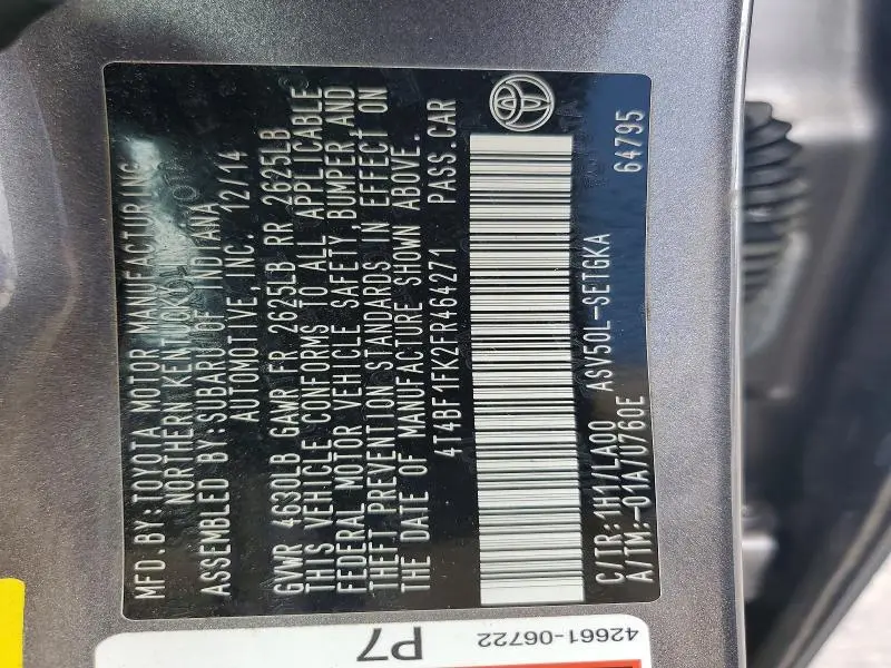 2015 TOYOTA CAMRY XLE  