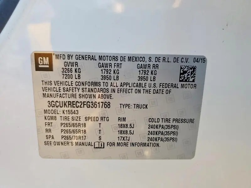 2015 CHEVROLET SILVERADO K1500 LT  