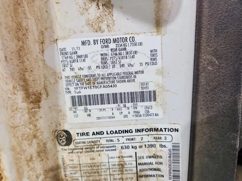 2012 FORD F150 SUPERCREW  