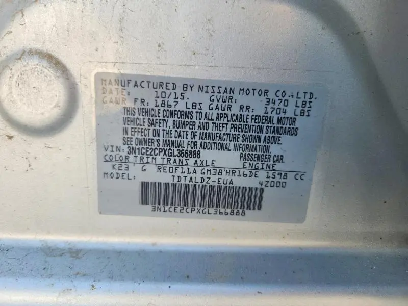 2016 NISSAN VERSA NOTE SV  