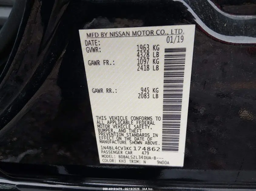 2019 NISSAN ALTIMA 2.5 SR