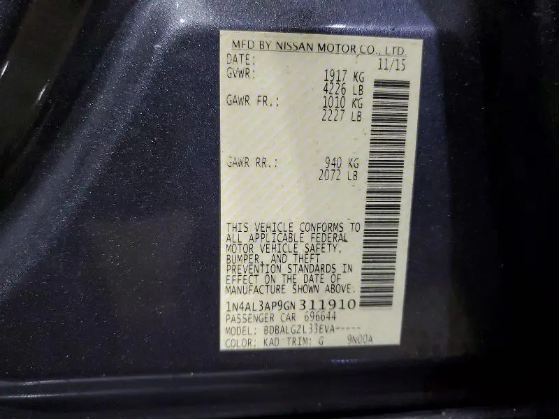 2016 NISSAN ALTIMA 2.5 S  