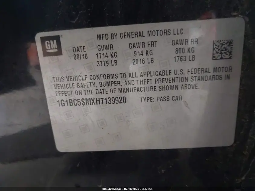 2017 CHEVROLET CRUZE LS AUTO
